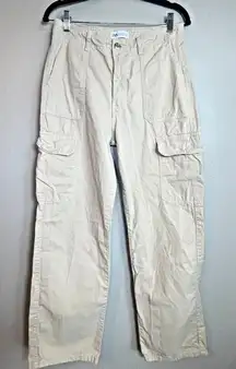 Zara Pants Womens Size 8 Beige Flat Front Straight Leg Cargo Pockets Y2K 90s