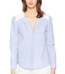 Jil Sander Blue Colorblocked Long Sleeve Cotton Blouse Size 10