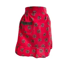 Handmade Red Half Apron Christmas Holly Print Green Lace Trim Ruffle Hem u