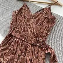 Express Brown Black Snakeskin Print Wrap Front Belted Jumpsuit Romper Size XS