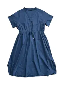 max mara Weekend Drawstring Cotton Poplin Midi Dress‎ Blue ~Small Short Sleeve