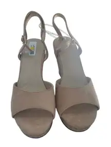 DS Women’s Faux Suede Cork Wedge Sandals Charles Style Straps Round Toe Tan Pink