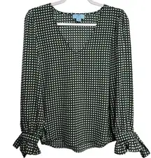 Cece Women's Size Small Green V-Neck Blouse Tie-Cuff Long Sleeve Top Blouse Luck