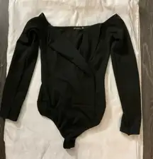 PrettyLittleThing Black Lapel Bodysuit 6 Balletcore Fairycore Witchycore Minimal