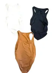 Essential Racerback Bodysuit Set‎ in Classic Colors - White, Black, Caramel  A23
