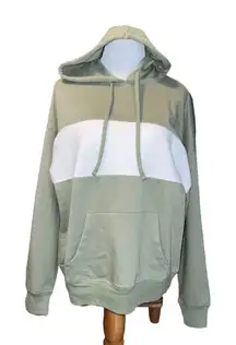 ABOUND WOMEN GREEN WHITE COLOR BLOCK HOODED PULLOVER SWEATSHIRT‎ SIZE SMALL NEW