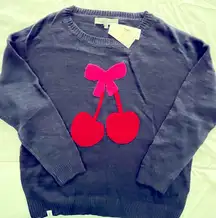 Simply Southern Navy Sweater with Red Cherry Design. Size S/M