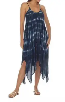 Raviya Beachwear Maxi Dress Sz 1X Boho Chic Blue White Tie Dye Cover-Up NEW