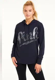 PINK Victoria's Secret Sequence Long Sleeves Lightweight Dark Blue Hoodie XS