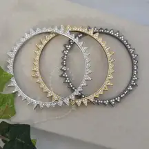 Set Of Three Bangle Bracelet Set Starburst with Rhinestone Gold Silver Grey