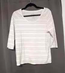 Coral Bay Missy Women's Large Striped Top, Round Neck, 3/4 Sleeve Striped Blouse