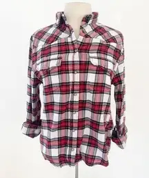 Jachs Girlfriend Red White Pearl Snap Plaid Flannel Shirt | Small