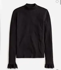 J Crew Sweater Vintage Rib L Black Mock Neck Lace Cuff Long Sleeve Pullover Top