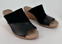 Clarks Lafley Wave Platform Wedge Sandals in Black Suede/Leather size 8 Cork