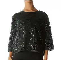 EVERLY | Black Sequined Pattern Round Neck 3/4-Sleeve Top | Size Small