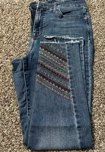 Style & Co. Blue Cropped Jeans with Patterned Detail (R1)