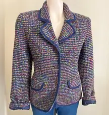 Tribal tweed wool blend colorful blazer jacket career chic