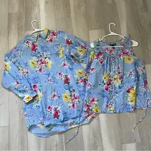 Lauren Ralph Lauren Matching Set floral button up tank top Blue (xlarge) spring