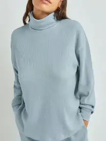 Aritzia TNA Rosedale Powdered Blue Waffle Knit Thermal Turtleneck Pullover Top
