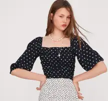 ZARA SZ S  Black With White Polka Dots Draped Crop Top