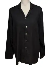 Flax Size S 100% Linen Button Front Shirt Top Long Sleeves Black Oversized Fit