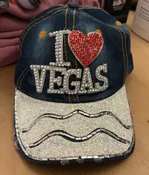 Women’s “I Love❤️Vegas” Sparkly Rhinestones Sequins Cotton Denim Cap size 5 SML