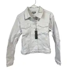 Tractr Womens White Denim Jacket With Button Front & Chest Pockets