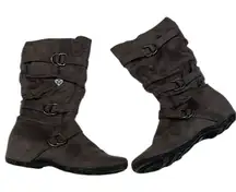 Shiekh sz9 grey comfy faux suede “Savannah” side zip strappy boots EUC No box