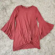 Reborn J Bell Sleeve Twist Hem Tunic Top Red Women's Size Small