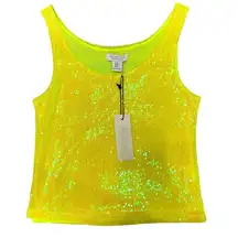 Rachel Zoe Neon Yellow Sequin Scoop Neck Tank Top Size XS NWT