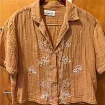 Urban Outfitters Terracotta Embroidered Shirt Bowie Vacation Mushroom XS