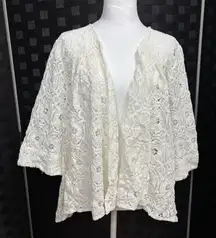 Denim 24/7 lace open cardigan Womens Plus 24W Boho Romantic Coastal Grandma