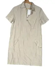 Max‎ Studio Short Dress Womens Sz S Ivory Linen Collar Split Neck Short Sleeve