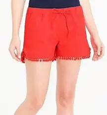 J.Crew red linen Pom Pom shorts size M