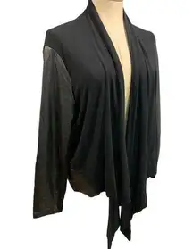 14W Amanda + Chelsea Women's Open Cardigan Vegan Leather Trim Black