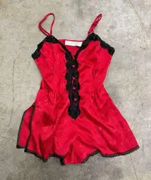 Vintage Victoria’s Secret  jacquard satin lace detail Teddy slip