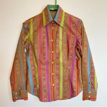XS Etro Milano Cotton Button Down Shirt Multicolor Paisley