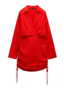 NEW Zara Satin effect Draped Mini dress size S Red