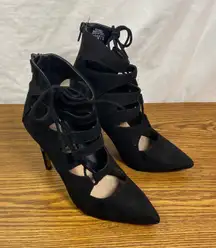 Mix No. 6 Lace Up Heels Pointed Toe Stiletto‎ Ankle Booties Black Size 8