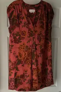 Anthropologie Kimber Tunic Floral Pink V Neck Dress Women’s Small