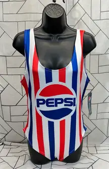 Pepsi Striped Scoop Neck One-piece Swimsuit Logo NWT Red White Blue Womens XL