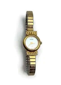 Vintage  Quartz Gold Tone Streched Band Watch Need Some Work