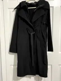 Pretty Little Thing Black Hooded Belted Trench Coat Lightweight Womens 10