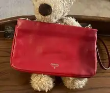 Fossil Red Leather Clutch Sleek Design & A original GUND teddy.  Very clean