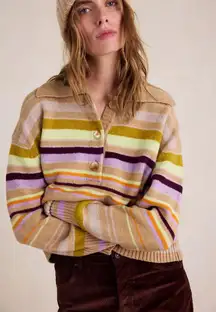 Free People Trading Up Striped Polo XS Ivory combo