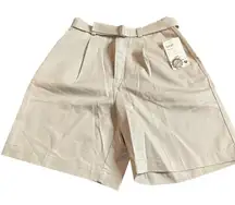 St Johns Bay NWT Worry Free Khaki Pleated Belted Shorts 8 Cotton Stain Repellent