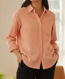 Forever 21 Button Down Shirt Peach Orange Pink Chambray