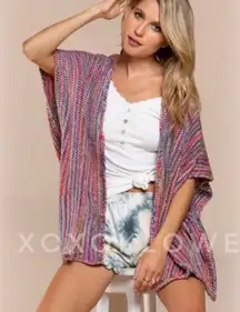 POL Red Rainbow Open Front Kimono Sweater M