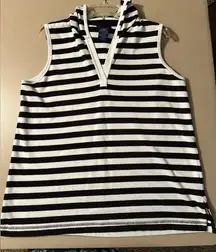 CATALINA Black and White Striped Sleeveless Top With Hoodie
