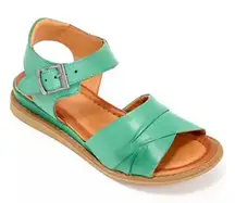 Miz Mooz Haley Green Leather Adjustable Low Wedge Sandals - Size 6.5-7 US & 37